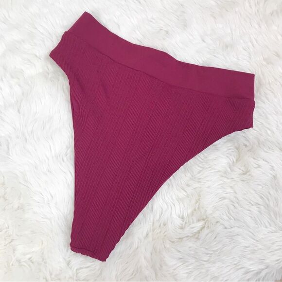 New L*SPACE Court Bitsy Cut Bikini Bottom High Waist‎ Pointelle Rib Red Small - Picture 4 of 8